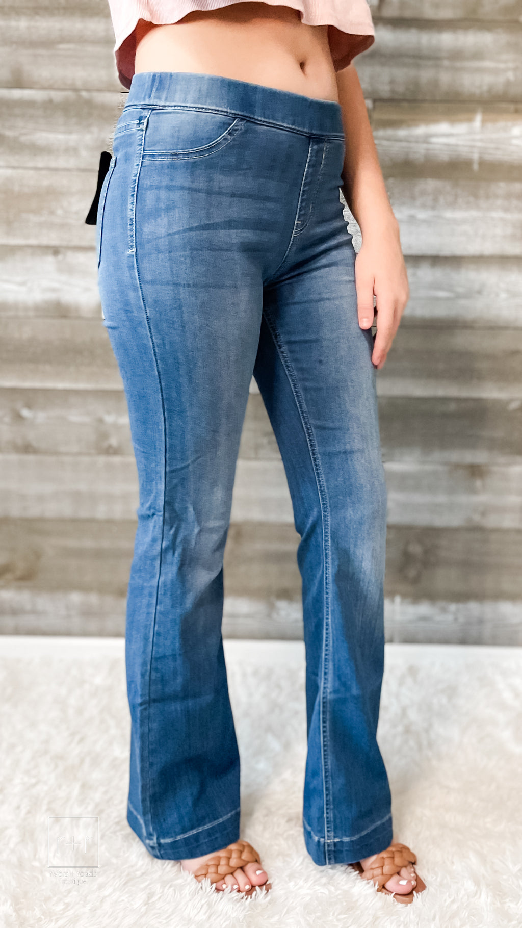 cello jeans mid rise pull on flare jegging AB35324 medium wash