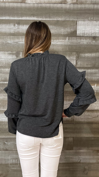 ces femme poly terry ruffled sweatshirt in charcoal TC13279SA