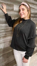 ces femme poly terry ruffled sweatshirt in charcoal TC13279SA
