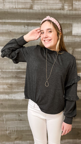 ces femme poly terry ruffled sweatshirt in charcoal TC13279SA