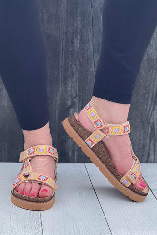Corkys Footwear sporty Are You Serious in natural flat sandals with velcro adjustable straps are like a Teva meets Birkenstock
