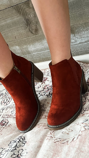 corkys footwear bite me booties fall rust faux suede