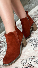 corkys footwear bite me booties fall rust faux suede