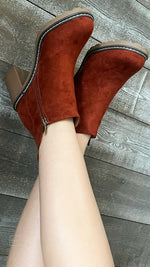 corkys footwear bite me booties fall rust faux suede