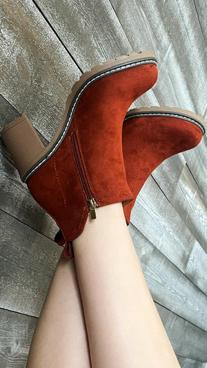 corkys footwear bite me booties fall rust faux suede