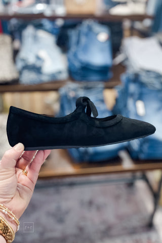 Corkys Footwear Layover Ballet Flats Bow Detail Black Faux Suede square toe