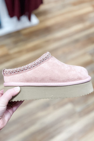 Corkys Footwear Pillow Talk Faux Fur Lined Slippers Blush Pink Faux Suede