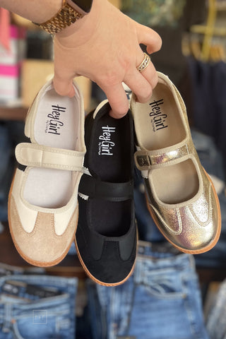 Corkys Footwear Calm Down mary jane style sneakers in Sand Combo Black and Gold
