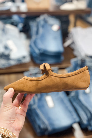 Corkys Footwear Layover Ballet Flats Bow Detail Camel Faux Suede square toe