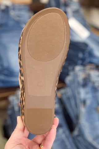 Corkys Footwear Carley Camel Leopard Combo Cork Wedge Open Toe Sandal