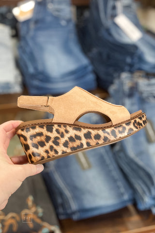 Corkys Footwear Carley Camel Leopard Combo Cork Wedge Open Toe Sandal
