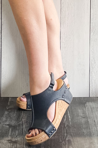 Corkys Footwear Navy Carley Wedge Cork Heel Comfort Sandal