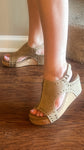 corkys footwear carley wedge sandal in taupe oil pu with studs