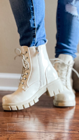 corkys footwear cray ivory patent combat boot 80-0049-IRPT