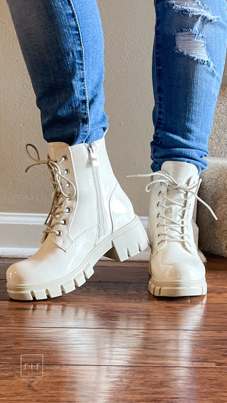 corkys footwear cray ivory patent combat boot 80-0049-IRPT