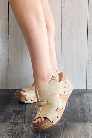 Corkys Footwear Cut It Out Taupe Comfort Wedge Sandal