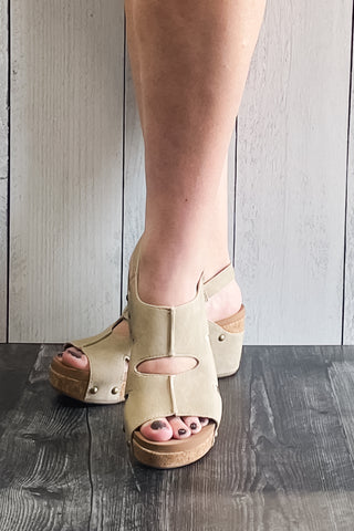 Corkys Footwear Cut It Out Taupe Comfort Wedge Sandal