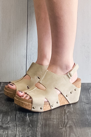 Corkys Footwear Cut It Out Taupe Comfort Wedge Sandal