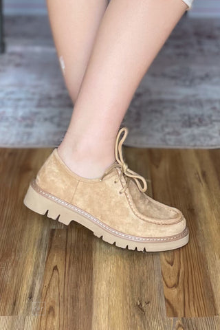 Corkys Footwear Fall For It Lace up Moccasin Shoe Iconic style similar to Clarks Wallabee with Corkys cushioned insole side view