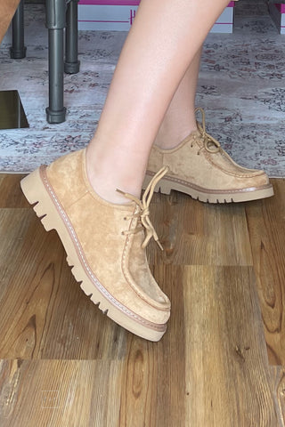Corkys Footwear Fall For It Lace up Moccasin Shoe Iconic style similar to Clarks Wallabee with Corkys cushioned insole side view