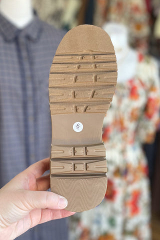 Corkys Footwear Fall For It Lace up Moccasin Shoe Iconic style similar to Clarks Wallabee with Corkys cushioned insole bottom view