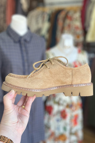 Corkys Footwear Fall For It Lace up Moccasin Shoe Iconic style similar to Clarks Wallabee with Corkys cushioned insole side view