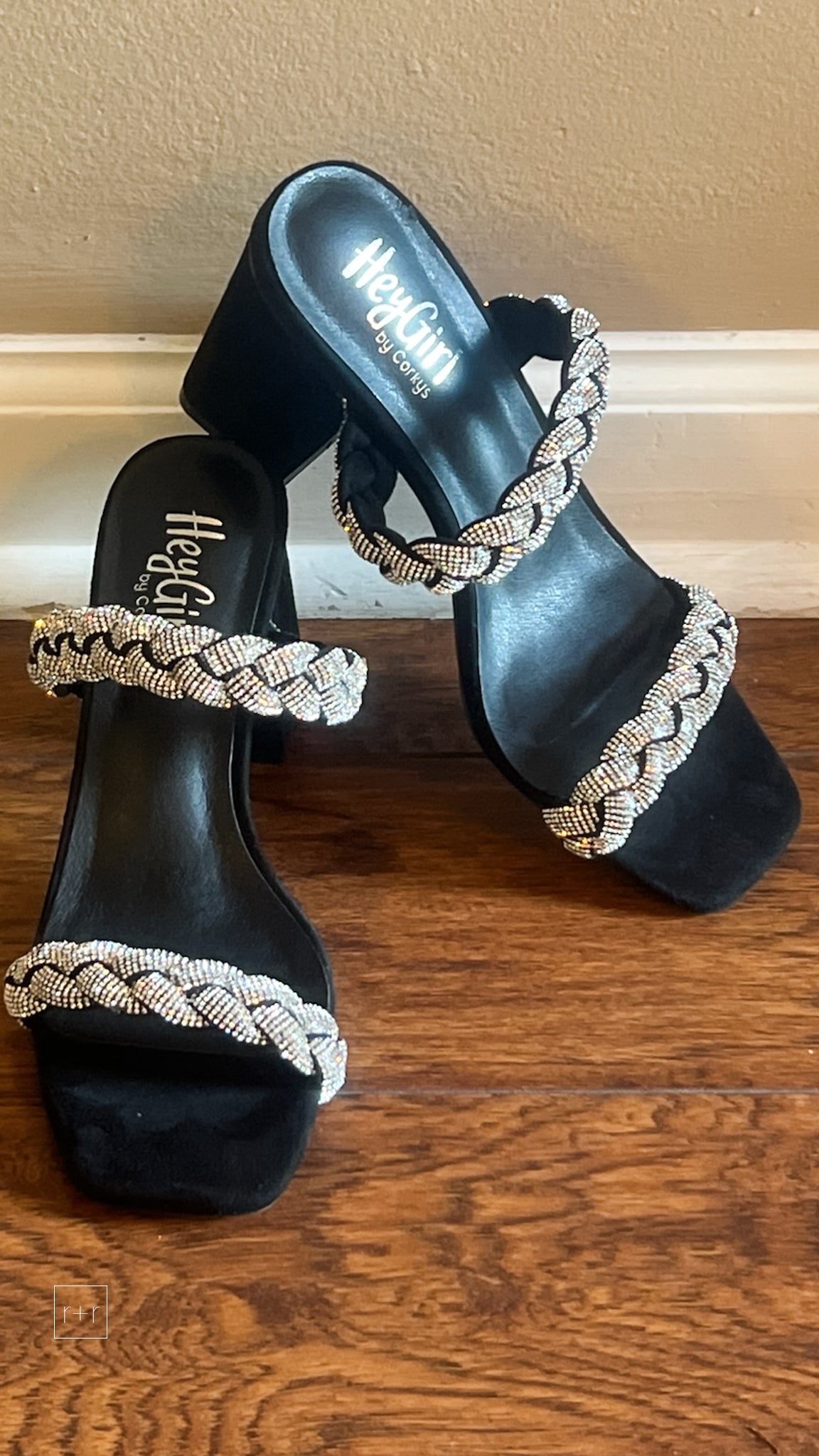 corkys footwear french kiss braided double strap sandal in black with rhinestone embellishments perfect for formals, hoco, prom, weddings