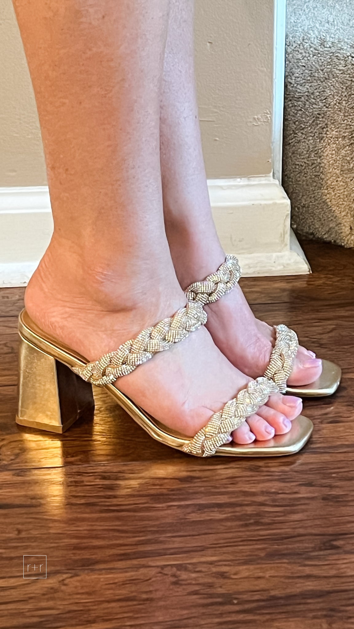 corkys footwear french kiss braided double strap sandal in shiny metallic gold with rhinestones embellishments perfect for formals, hoco, prom, weddings