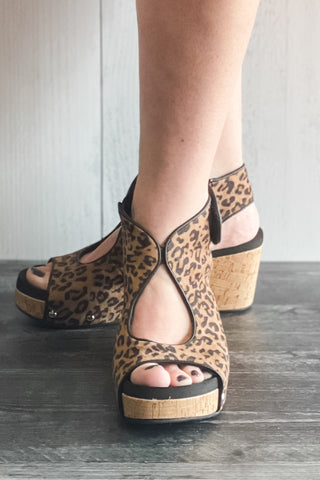 corkys footwear frisky open toe wedge shoe in leopard for fall