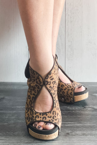 corkys footwear frisky open toe wedge shoe in leopard for fall