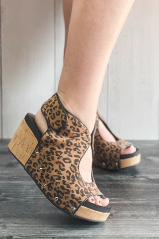 corkys footwear frisky open toe wedge shoe in leopard for fall