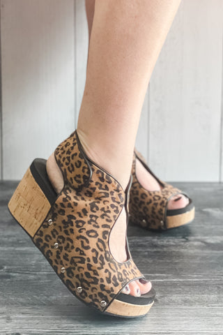 corkys footwear frisky open toe wedge shoe in leopard for fall