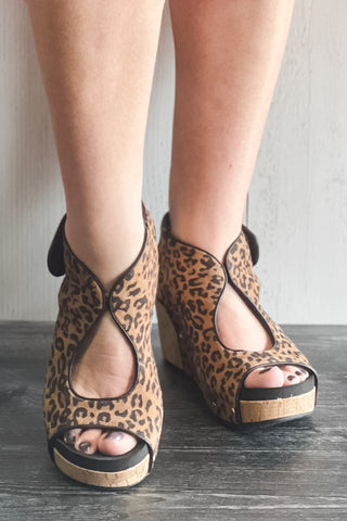 corkys footwear frisky open toe wedge shoe in leopard for fall