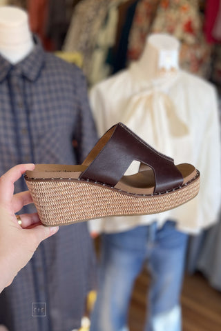 Corkys Footwear Kiss N Tell Walnut Brown Open Toe Cork Wedge Sandals Open Toe Open Back