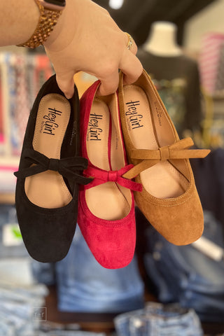 Corkys Footwear Layover ballet flats with decorative bow strap square toe