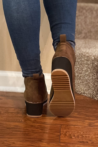 Corkys Footwear Love You A Latte Wedge Chelsea Boots Khaki Faux Suede