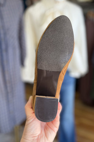 Corkys Footwear Camel Faux Suede Made You Look Tall Boot Block Heel fall and winter boot sole view