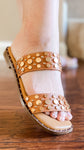 corkys footwear magnet slide gold studded sandal cognac