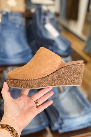 Corkys Footwear Maybe Later Tobacco Mule Cork Wedge Shoes