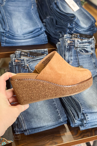 Corkys Footwear Maybe Later Tobacco Mule Cork Wedge Shoes