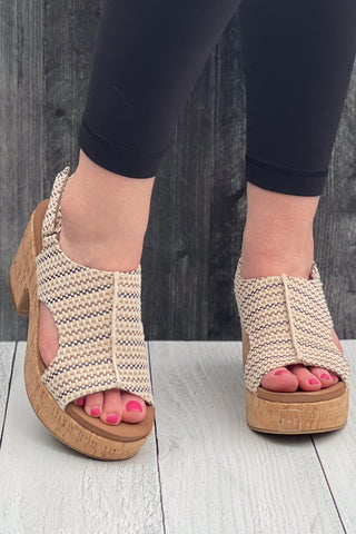 Corkys Footwear Miss Carley Chunky Block Heel Sandal in Tan Multi