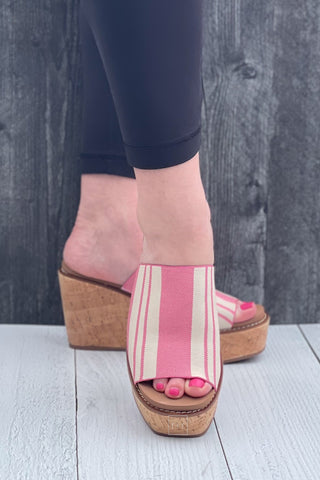 Corkys Mugshot Wedge Heel in Pink Natural Stripe