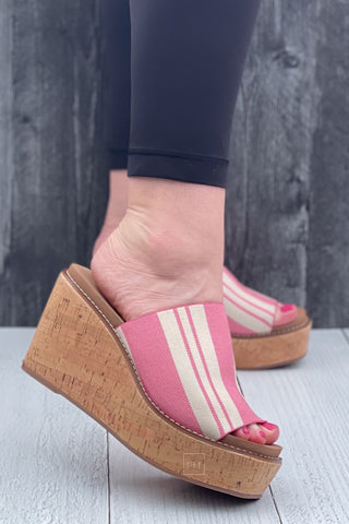 Corkys Mugshot Wedge Heel in Pink Natural Stripe