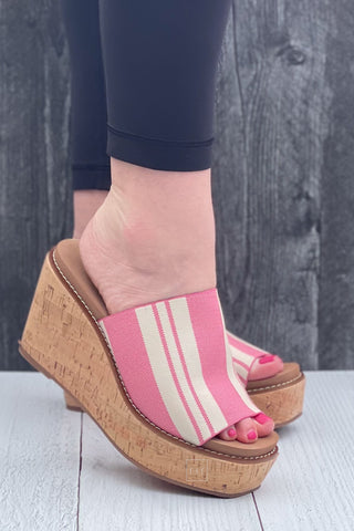 Corkys Mugshot Wedge Heel in Pink Natural Stripe