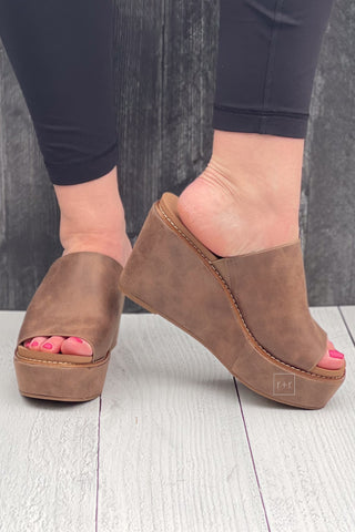 Corkys Footwear Mugshot Wedge Heel in Tan Oil PU