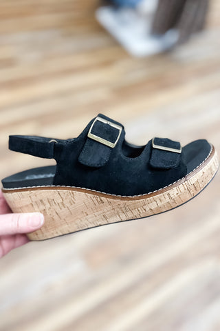 Corkys My 2 Cents Wedge Sandals in Black Faux Suede
