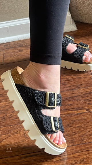 corkys footwear rumor has it platform sandals black crochet macrame