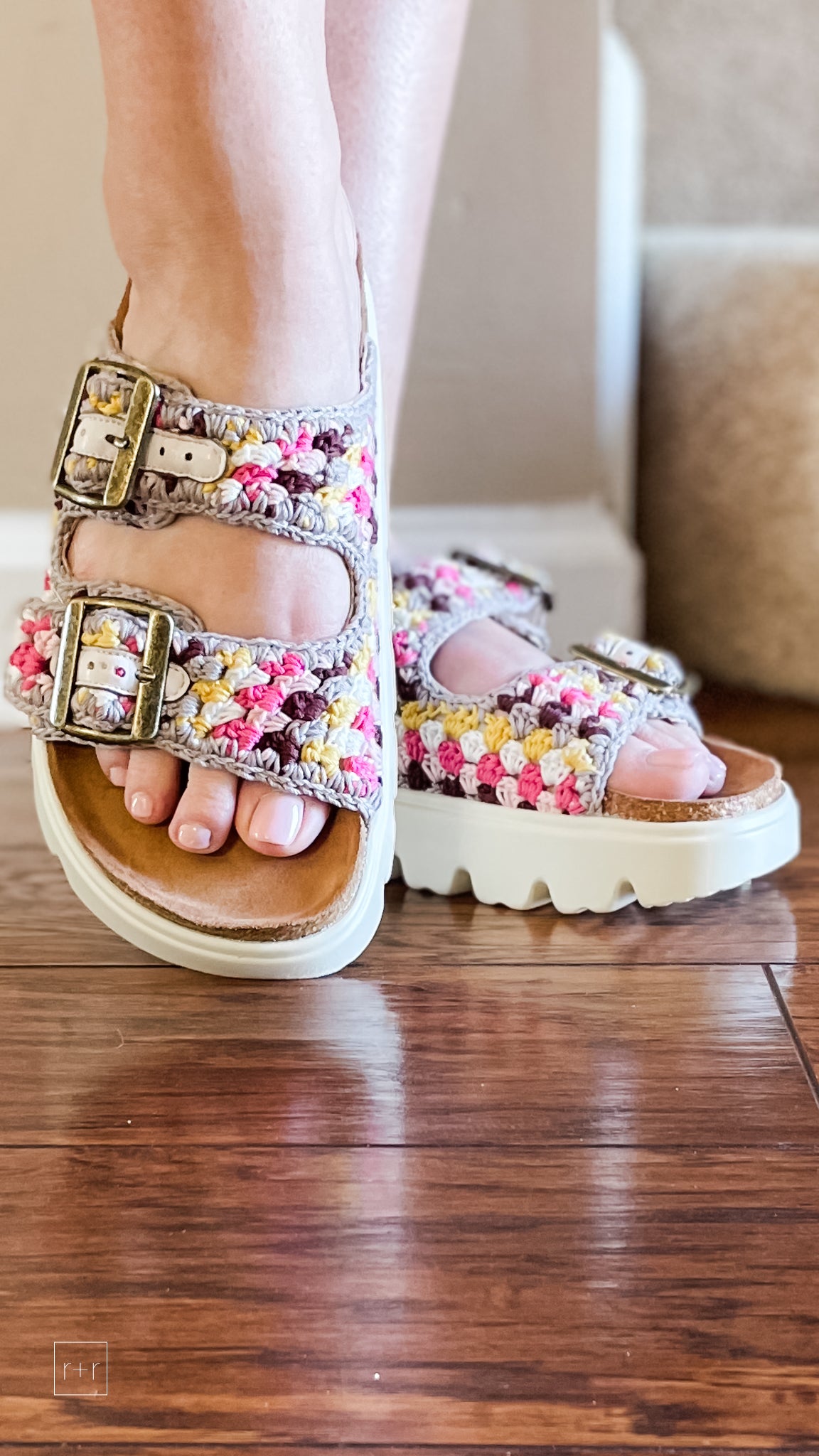 corkys rumor has it platform sandals in pink multi color macrame