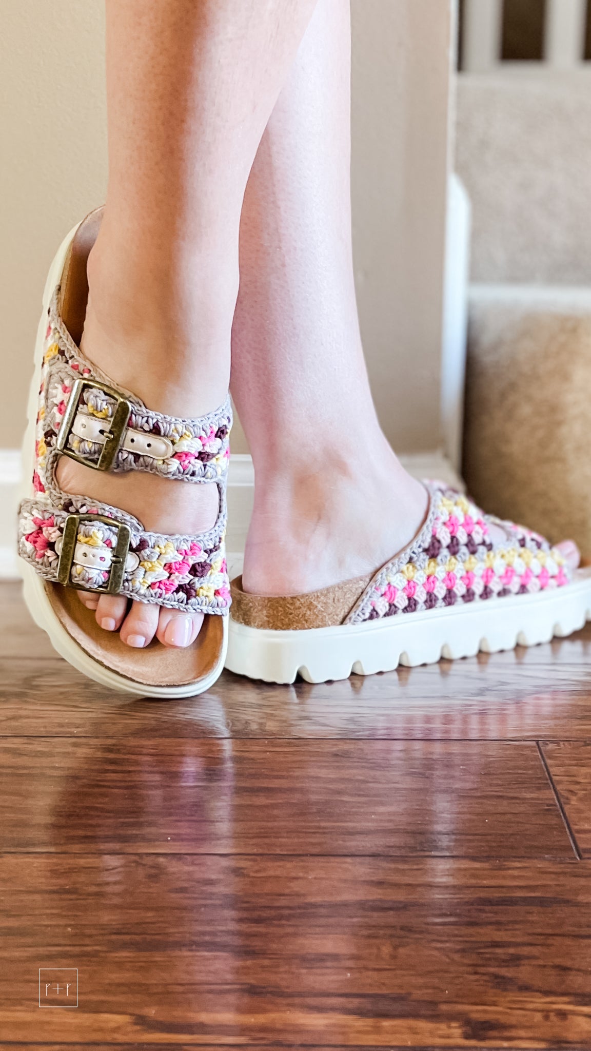 corkys rumor has it platform sandals in pink multi color macrame