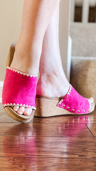 boutique by corkys footwear stitch n slide wedge sandal fuchsia